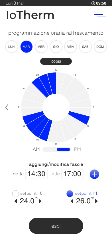Programmazione raffrescamento